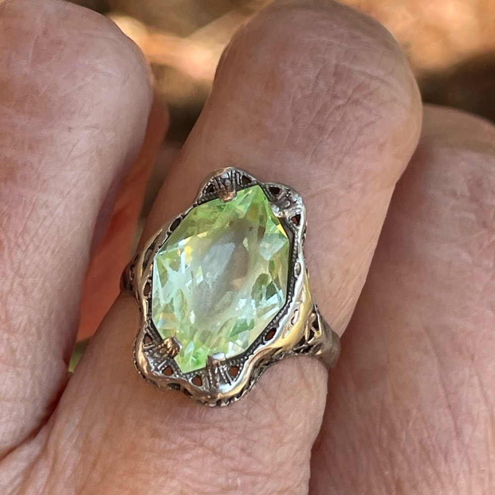 Antique Filigree 10k White Gold Citrine Ring